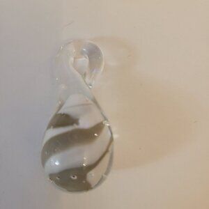 Murano Glass Art Teardrop Pendant With Swirled White & Grey Design